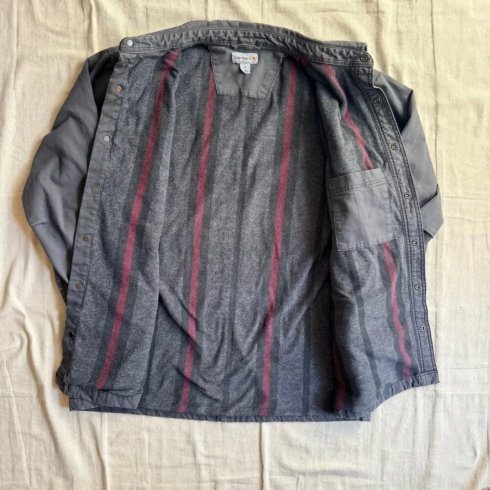 Carhartt Shacket Men's XL Rigby Shirt Jacket Blanket Lined Gray Fleece Rugged